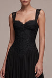 Robe de cérémonie Maxi A-Line Corset noire avec dentelle