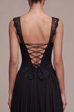 Robe de cérémonie Maxi A-Line Corset noire avec dentelle