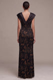 Robe longue formelle noire à étui en satin imprimé en V