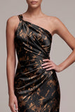Robe de cérémonie maxi en satin imprimé à fourreau noir à fourreau noir