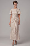 Robe de maxi, maxi, madaine de la mariée à fourreau champagne, manches froncées et strass