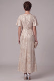 Robe de maxi, maxi, madaine de la mariée à fourreau champagne, manches froncées et strass