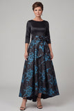 Robe de la mariée maxi, manche de mariée à manche longue à encolure A-line imprimée en trois quarts, avec nœud papillon