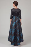 Robe de la mariée maxi, manche de mariée à manche longue à encolure A-line imprimée en trois quarts, avec nœud papillon
