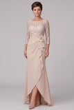 Robe de la mariée Champagne à étui ronde à col rond 3/4 en dentelle haute haute en chiffon maxi Mère de la mariée