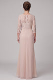 Robe de la mariée Champagne à étui ronde à col rond 3/4 en dentelle haute haute en chiffon maxi Mère de la mariée