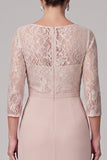 Robe de la mariée Champagne à étui ronde à col rond 3/4 en dentelle haute haute en chiffon maxi Mère de la mariée
