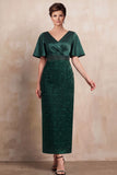 Robe midi Mother of the Bride avec une robe de la mariée à évasement imprimé vert foncé et encol en V
