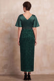 Robe midi Mother of the Bride avec une robe de la mariée à évasement imprimé vert foncé et encol en V