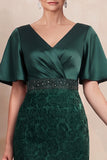 Robe midi Mother of the Bride avec une robe de la mariée à évasement imprimé vert foncé et encol en V