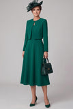 Robe de la mère de la mariée vert foncé à col rond longueur thé avec boléro