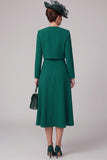 Robe de la mère de la mariée vert foncé à col rond longueur thé avec boléro