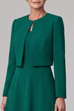 Robe de la mère de la mariée vert foncé à col rond longueur thé avec boléro
