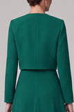 Robe de la mère de la mariée vert foncé à col rond longueur thé avec boléro