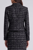 Robe de travail midi à col à carreaux noire deux pièces à manches longues
