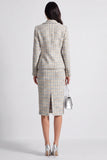 Robe de travail à carreaux à revers crancés gris-bleu