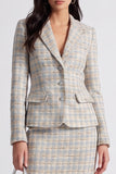 Robe de travail à carreaux à revers crancés gris-bleu