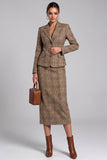 Robe de travail midi à boutonnage simple en deux pièces marron