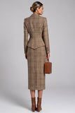 Robe de travail midi à boutonnage simple en deux pièces marron