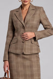 Robe de travail midi à boutonnage simple en deux pièces marron