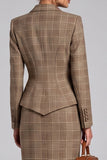 Robe de travail midi à boutonnage simple en deux pièces marron