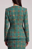 Robe de travail midi à col rond à deux pièces à carreaux verts