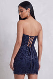 Robe courte cocktail courte à paillettes bleettes bodycon broderie florale sans bretelles