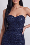 Robe courte cocktail courte à paillettes bleettes bodycon broderie florale sans bretelles