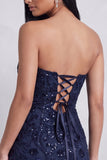 Robe courte cocktail courte à paillettes bleettes bodycon broderie florale sans bretelles