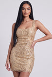 Robe cocktail courte courte à col carré dorée bodycon