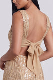 Robe cocktail courte courte à col carré dorée bodycon