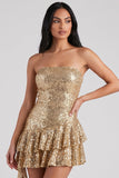 Robe courte cocktail courte en paillettes bodycon, moulante dorée