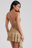 Robe courte cocktail courte en paillettes bodycon, moulante dorée