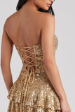 Robe courte cocktail courte en paillettes bodycon, moulante dorée