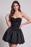 Corset noir ourlet bubble sans bretelles robe cocktail courte avec dentelle