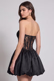 Corset noir ourlet bubble sans bretelles robe cocktail courte avec dentelle