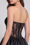 Corset noir ourlet bubble sans bretelles robe cocktail courte avec dentelle