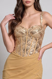 Corset doré bodycon chiffon court court froncé avec paillettes