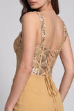 Corset doré bodycon chiffon court court froncé avec paillettes