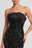 Robe de soirée coupe sirène noire sans bretelles, plissée, à paillettes et en satin