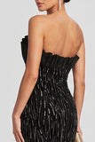 Robe de soirée coupe sirène noire sans bretelles, plissée, à paillettes et en satin