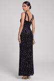 Robe de soirée longue noire en velours coupe sirène à découpes, à col V et à paillettes