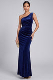 Robe de soirée bleu marine en velours à paillettes