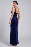Robe de soirée bleu marine en velours à paillettes