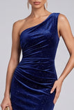 Robe de soirée bleu marine en velours à paillettes