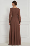 Robe de demoiselle d’honneur Espresso A-Line à manches bouffantes à manches bouffantes Maxi avec fente latérale