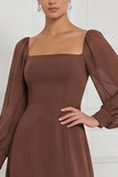 Robe de demoiselle d’honneur Espresso A-Line à manches bouffantes à manches bouffantes Maxi avec fente latérale