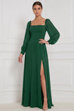 Robe de demoiselle d’honneur Espresso A-Line à manches bouffantes à manches bouffantes Maxi avec fente latérale