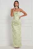 Robe de demoiselle d’honneur Maxi à motif froncé vert menthe