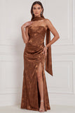 Robe de demoiselle d’honneur Maxi bustier, bustière, à motifs olive, fête latérale